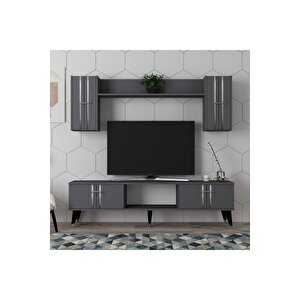 Aseldh Tv Üni̇tesi̇ Ve Konsol 2'li̇ Salon Takimi Antrasi̇t-gümüş Royalmermer-Beyaz-Gümüş