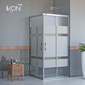 Dikdörtgen Krom Buzlu Cam Duşakabin 100x130 cm