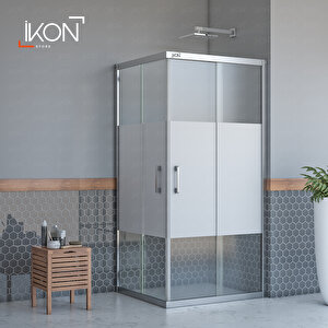 Dikdörtgen Krom Buzlu Cam Duşakabin 90x140 cm