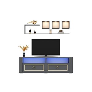 Calvi̇ndh Led Aydinlatmali ,spot Işikli Tv Üni̇tesi̇ Takimi Antrasi̇t-altin