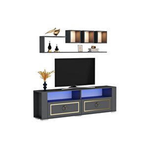 Calvi̇ndh Led Aydinlatmali ,spot Işikli Tv Üni̇tesi̇ Takimi Antrasi̇t-altin