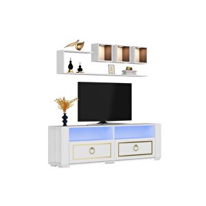 Calvi̇ndh Led Aydinlatmali ,spot Işikli Tv Üni̇tesi̇ Takimi Beyaz-altin