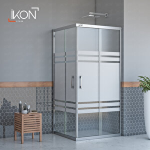 Dikdörtgen Krom Buzlu Cam Duşakabin 100x120 cm