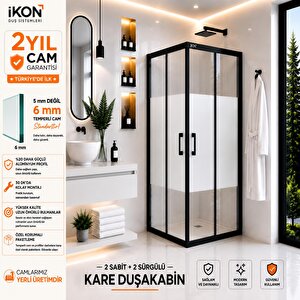 Kare Siyah Buzlu Cam Duşakabin 125x125 cm