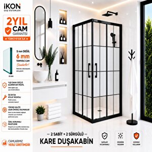 Kare Siyah Karolaj Orta Buzlu Cam Duşakabin 100x100 cm