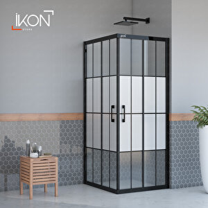 Kare Siyah Karolaj Orta Buzlu Cam Duşakabin 130x130 cm