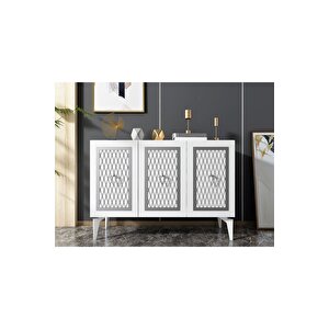 Kattyadh 3 Kapakli Lazer Desenli̇ Konsol Beyaz-gümüş Beyaz-Gümüş