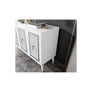 Kattyadh 3 Kapakli Lazer Desenli̇ Konsol Beyaz-gümüş Beyaz-Gümüş