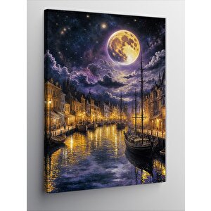 Kanvas Tablo Retro Evler Ve Tekneler 50x70 cm