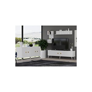 Owendh Tv Üni̇tesi̇,konsol 2'li̇ Salon Takimi Beyaz (beyaz Desen) Beyaz