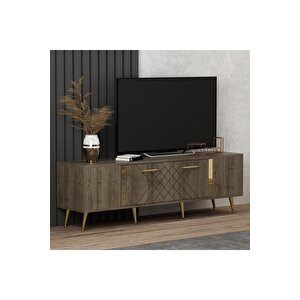 Detasdh 150 Cm Lazer Desenli Tv Ünitesi Ceviz Altın Ceviz Gold