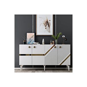 İrisdh Konsol 4 Kapaklı Raflı Beyaz Altın Beyaz-Altın