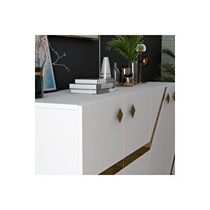 İrisdh Konsol 4 Kapaklı Raflı Beyaz Altın