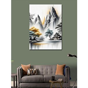 Kanvas Tablo Beyaz Dağ Ve Ev Manzarası 70x100 cm