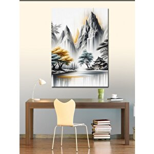 Kanvas Tablo Beyaz Dağ Ve Ev Manzarası 100x140 cm