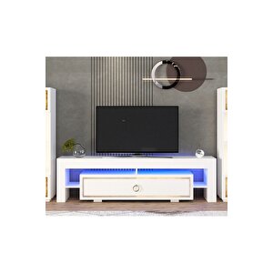 Lisadh Ledli Tv Sehpası Beyaz Altın Beyaz-Altın