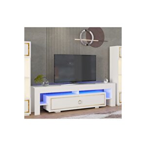 Lisadh Ledli Tv Sehpası Beyaz Altın Beyaz-Altın