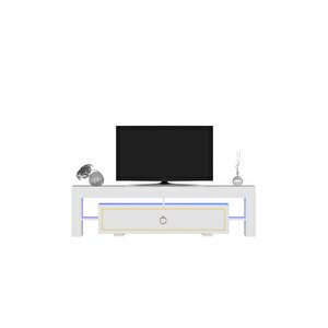 Lisadh Ledli Tv Sehpası Beyaz Altın Beyaz-Altın