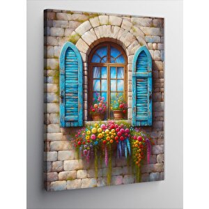 Kanvas Tablo Mavi Kepenkli Ev 50x70 cm
