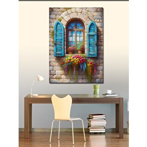 Kanvas Tablo Mavi Kepenkli Ev 50x70 cm