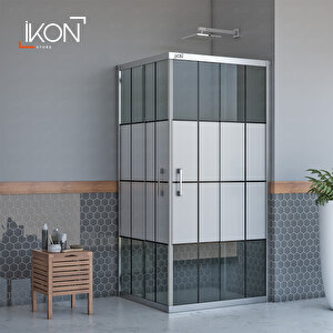 Dikdörtgen Krom Karolaj, Füme Buzlu Cam Duşakabin 70x140 cm