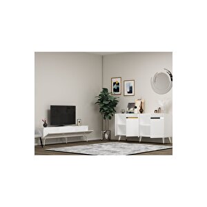 Defnedh Tv Sehpasi Ve Konsol 2'li̇ Salon Takimi Beyaz-altin Beyaz-Altın