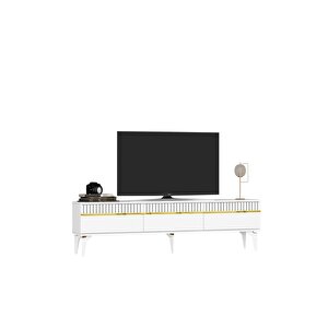 Defnedh Tv Sehpasi Ve Konsol 2'li̇ Salon Takimi Beyaz-altin