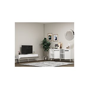 Defnedh Tv Sehpasi Ve Konsol 2'li̇ Salon Takimi Beyaz-gümüş Beyaz-Gümüş