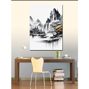 Kanvas Tablo Ormandaki Şelale Ve Ev 70x100 cm