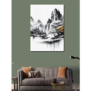 Kanvas Tablo Ormandaki Şelale Ve Ev 70x100 cm
