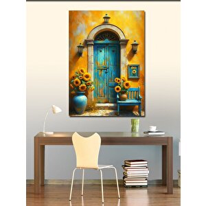 Kanvas Tablo Mavi Kapılı Ev 100x140 cm