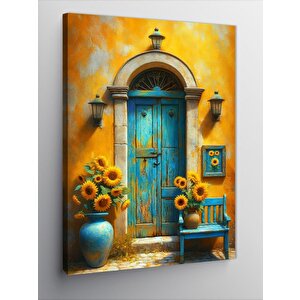 Kanvas Tablo Mavi Kapılı Ev 70x100 cm