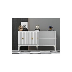 Mi̇dasdh 180 Cm Tv Sehpasi (alt Modül) Ve 4 Kapakli Konsol 2'li̇ Salon Takimi Beyaz-altin Beyaz-Altın