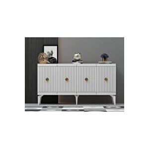 Mi̇dasdh 180 Cm Tv Sehpasi (alt Modül) Ve 4 Kapakli Konsol 2'li̇ Salon Takimi Beyaz-altin