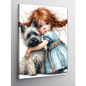 Kanvas Tablo Köpeği Sarılan Kız 50x70 cm