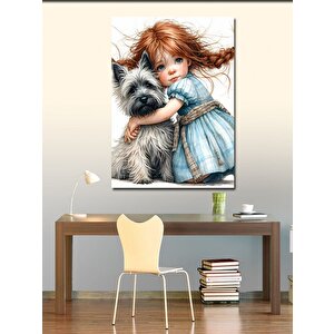 Kanvas Tablo Köpeği Sarılan Kız 50x70 cm