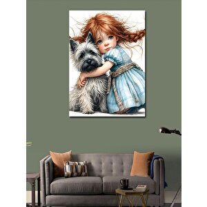 Kanvas Tablo Köpeği Sarılan Kız 50x70 cm