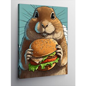 Kanvas Tablo Hamburger Yiyen Sincap 50x70 cm