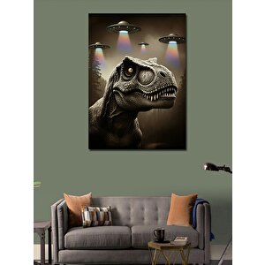 Kanvas Tablo Dinozor Ve Ufo'lar 70x100 cm