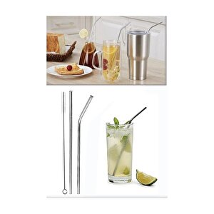 Paslanmaz Çelik Pipet Seti( 2 Adet Çelik Pipet+pipet Temizleme Fırçası)