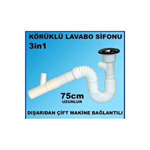 Çiftli Lavabo Sifonu-gider Borusu Çamaşır Bulaşık Makine Çıkışlı