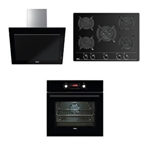 Chef 10 Siyah Cam Ankastre Set Woklu  Dvt 98660 90 Cm Davlumbaz - Gbc 75030 - Hak 629 Bk
