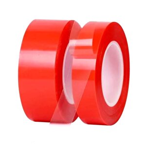 Kırmızı Polyester Çift Taraflı Bant 50mmx50mt Çift Taraflı Polyester Bant