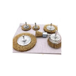 6 Parça Pimli Matkap Tel Fırça Seti (38mm+50mm+75mm+100mm) Dairesel +25mm Kalem+75mm Çanak