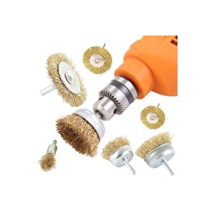 6 Parça Pimli Matkap Tel Fırça Seti (38mm+50mm+75mm+100mm) Dairesel +25mm Kalem+75mm Çanak