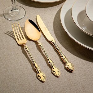 Adriana Full Altın 89 Parça Deri Kutulu 12 Kişilik Çatal Kaşık Seti