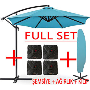 3 Mt 8 Kaburga Full Demir 21 Kg Turkuaz Bahçe Şemsiyesi Full Set Havuz Şemsiyesi Büyük Şemsiye