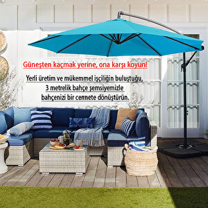 3 Mt 8 Kaburga Full Demir 21 Kg Turkuaz Bahçe Şemsiyesi Full Set Havuz Şemsiyesi Büyük Şemsiye