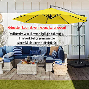3 Mt 8 Kaburga Full Demir 21 Kg Sari Bahçe Şemsiyesi Full Set Havuz Şemsiyesi Büyük Şemsiye