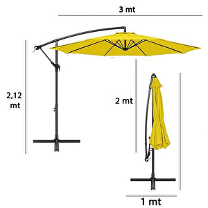 3 Mt 8 Kaburga Full Demir 21 Kg Sari Bahçe Şemsiyesi Full Set Havuz Şemsiyesi Büyük Şemsiye